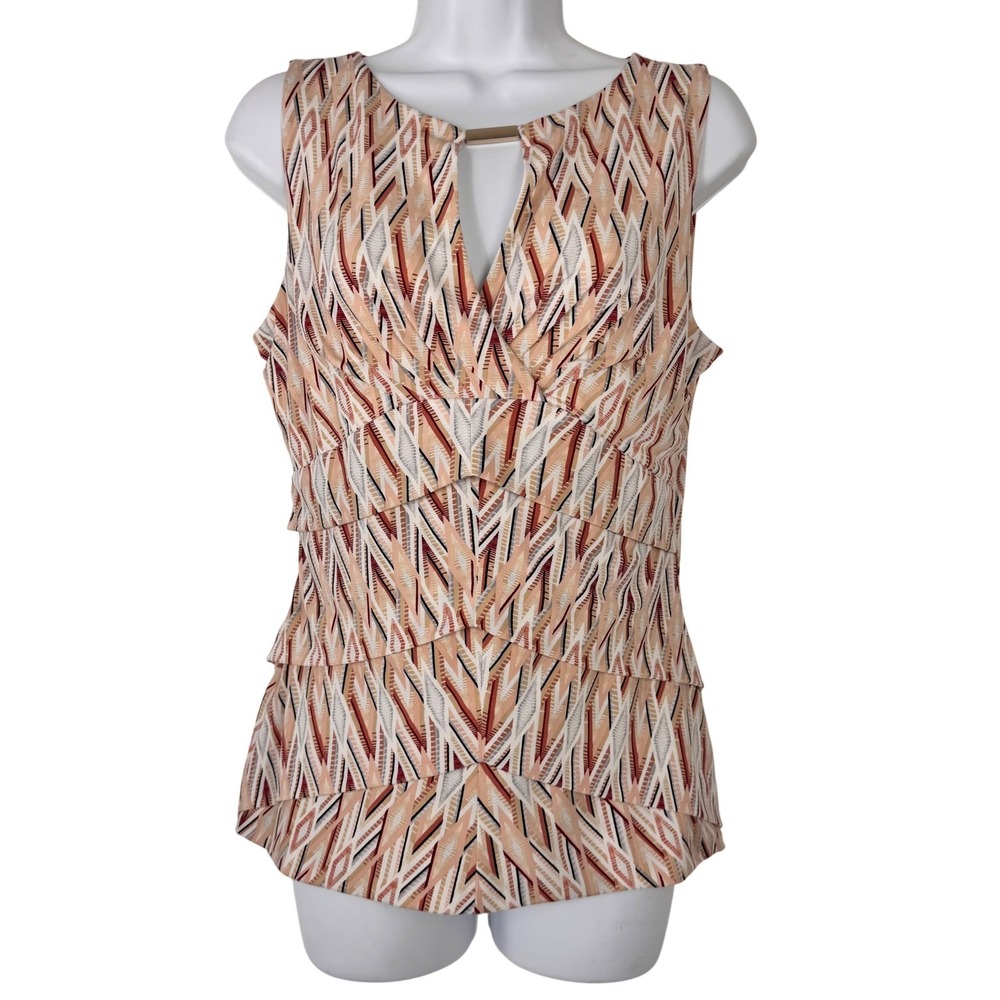 White House Black Market Tiered Blouse Women M Multicolor Sleeveless Geometric
